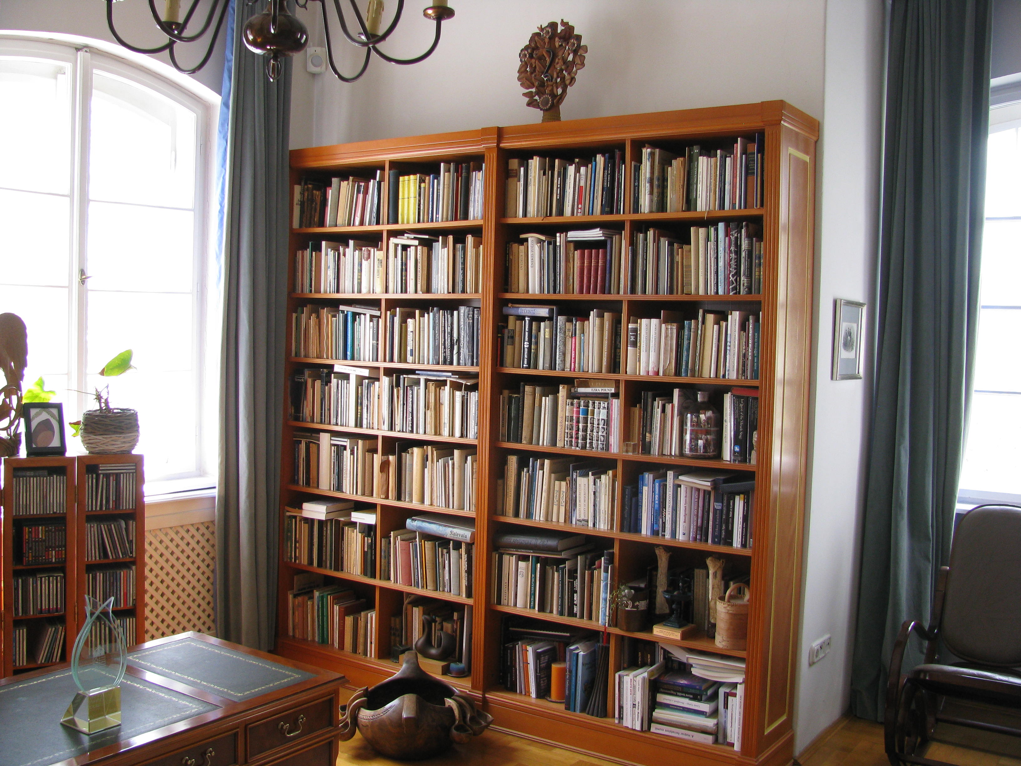 Part of the late President Árpád Göncz's home library at his residence of Vérhalom square, Budapest, 2018. 