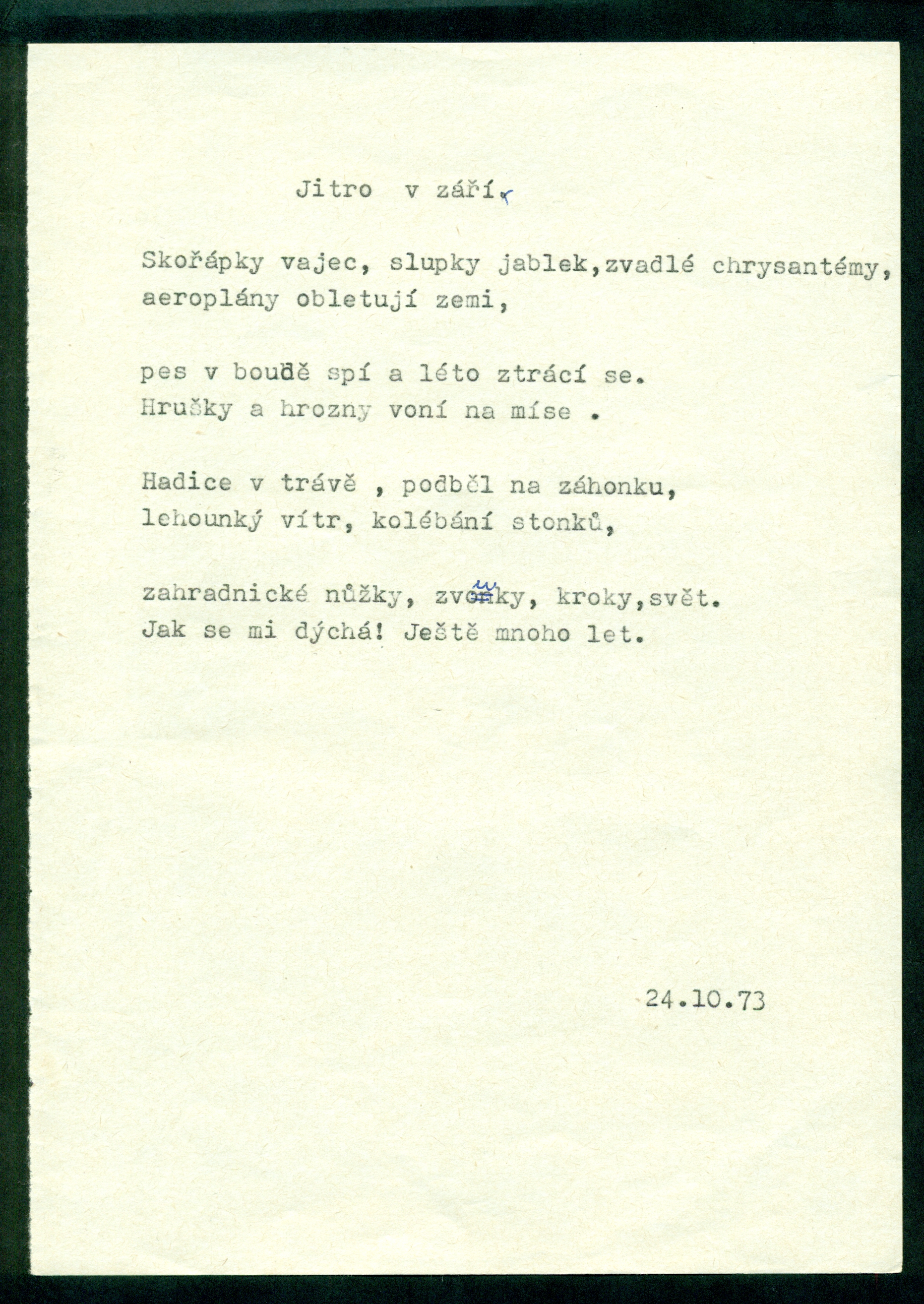 Blatný, Ivan. Old Addresses, 1979