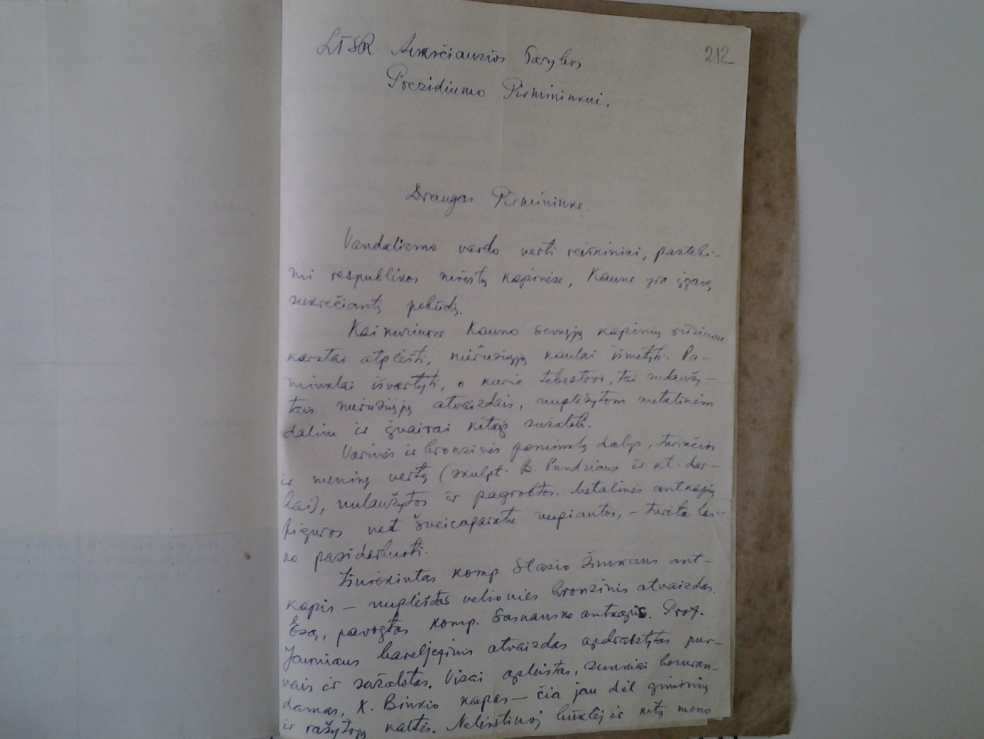 Augustinas Gricius letter to Justas Paleckis. 1953. Source: Lithuanian Communist party documents archive.