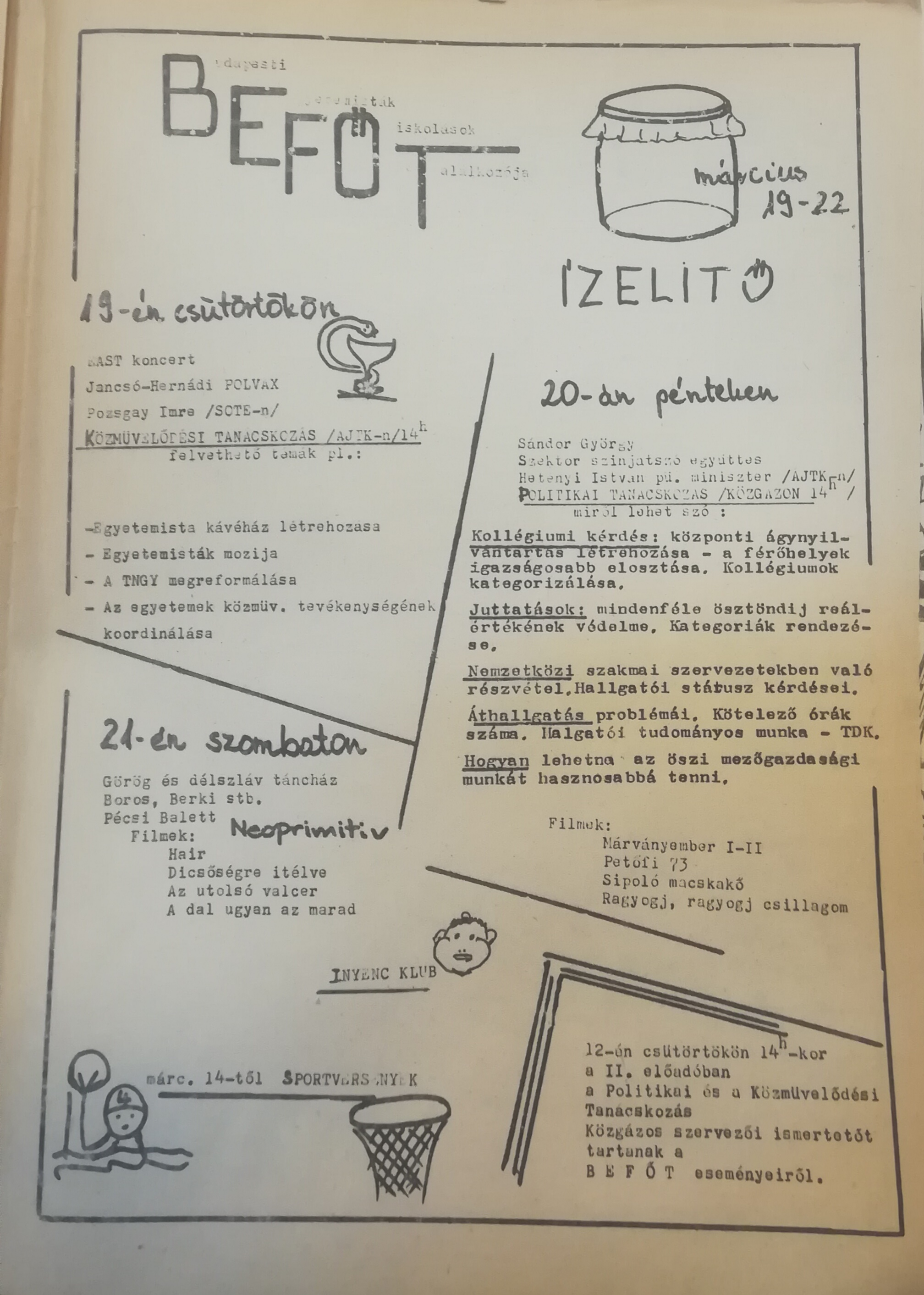 The program of the 'Befőt' in the 'Klub Közlöny'