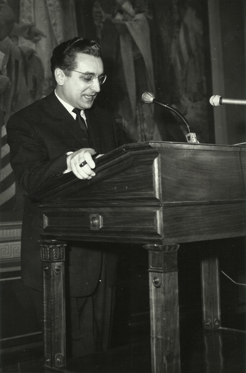 Tuđman holding a speech at the Institute of History of the Labor Movement of Croatia in the 1960s