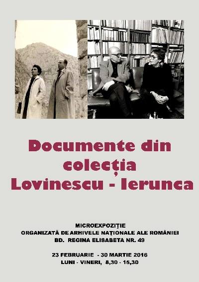 Afiş privind expoziţia cu documente din colecţia Lovinescu−Ierunca de la ANIC in Bucuresti