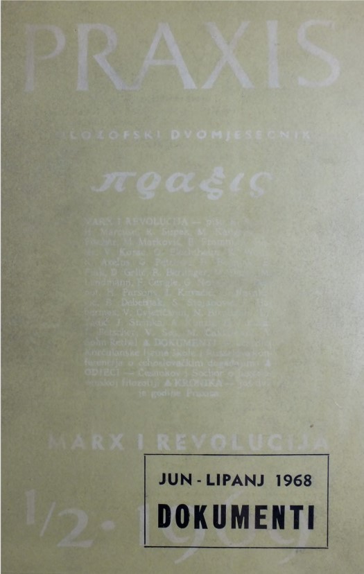 Cover page of the special edition of Praxis with documents related to 1968.