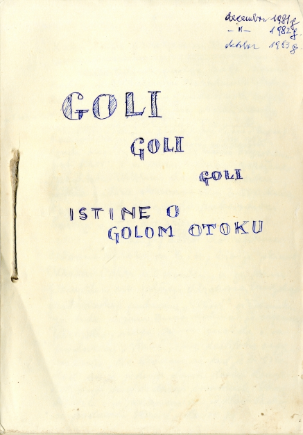 Front page of a manuscript of Grga Šore’s recollections on his captivity on Goli otok.