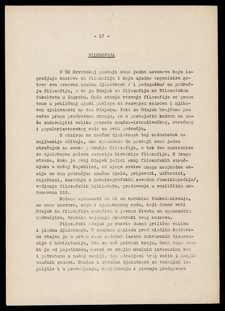 Elaborat Stanje, problemi i programi naučno-istraživačkog rada u društvenim naukama, 1960. 