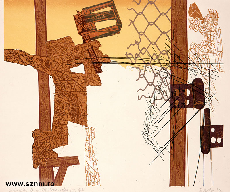 Imre Baász: Bar Breaker, linocut, 59x72 cm, 1976