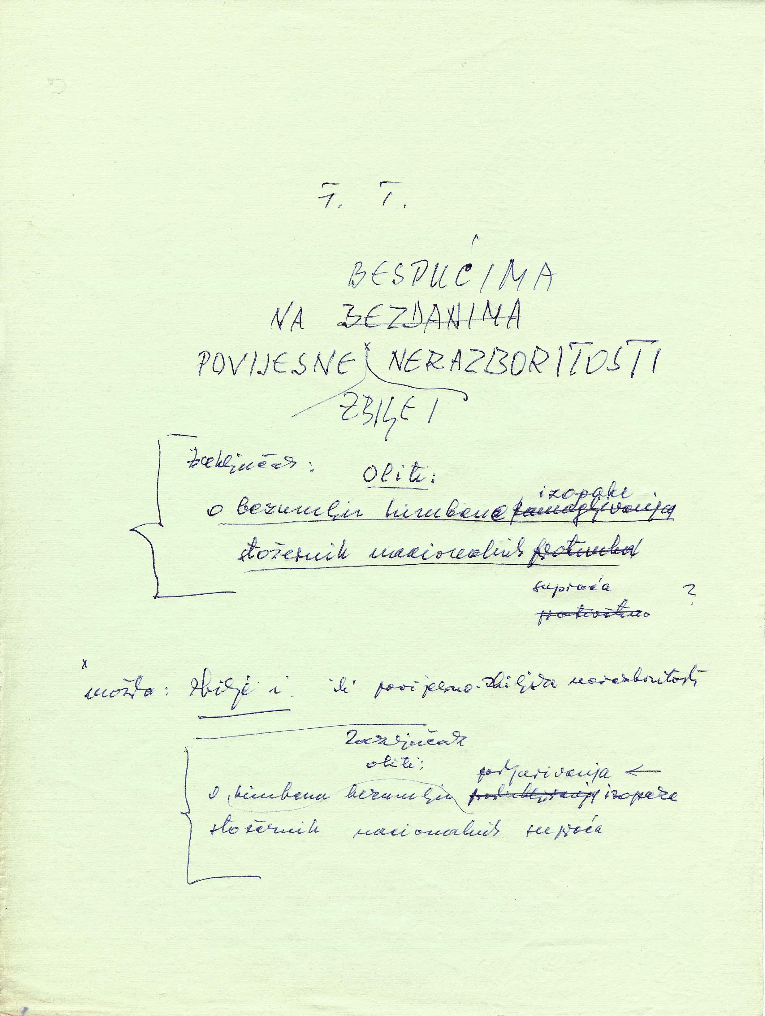 Draft of the title page of the Franjo Tuđman's book Horrors of War: Historical Reality and Philosophy, 1988.