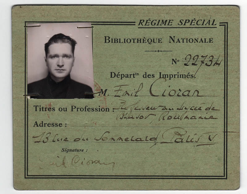 Emil Cioran’s National Library of France Card was exposed during the exhibition The Correspondence of Emil Cioran within the Collections of the ASTRA Sibiu County Library