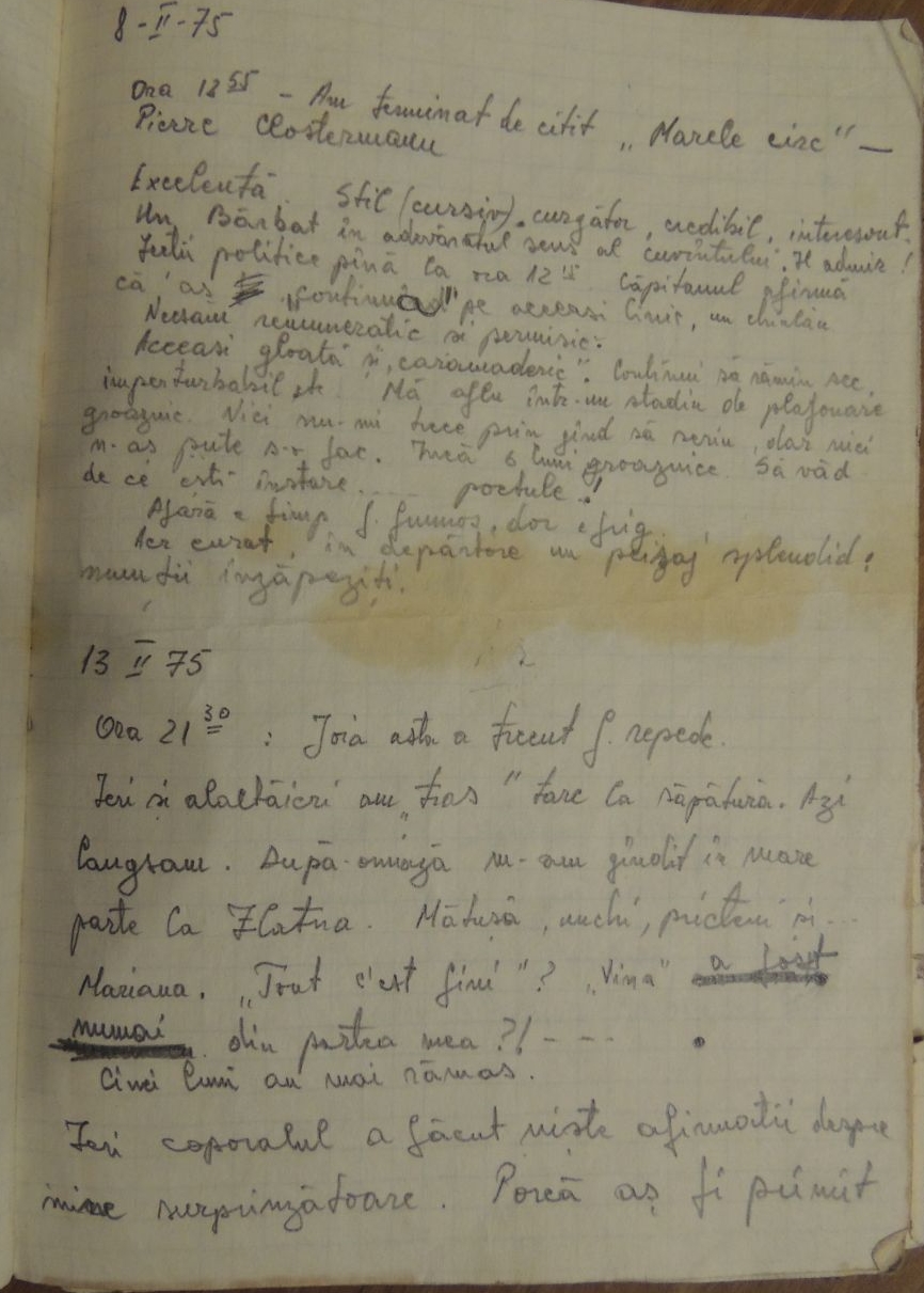 Page from Ion Monoran's army diary