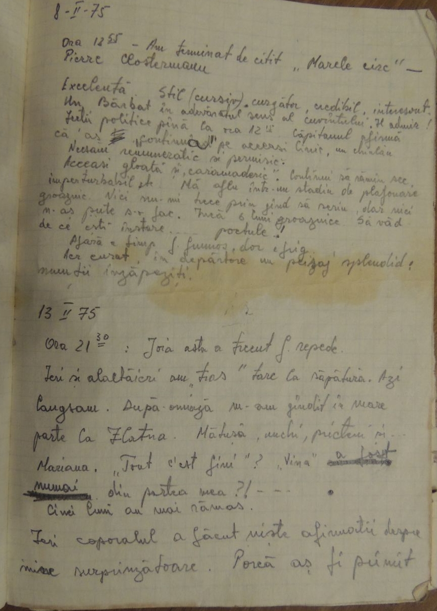 Pagină din jurnalul din armată al lui Ion Monoran 