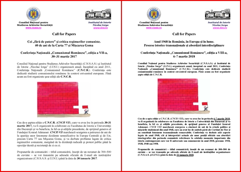 Apel pentru contribuții la Conferința Națională Comunismul Românesc