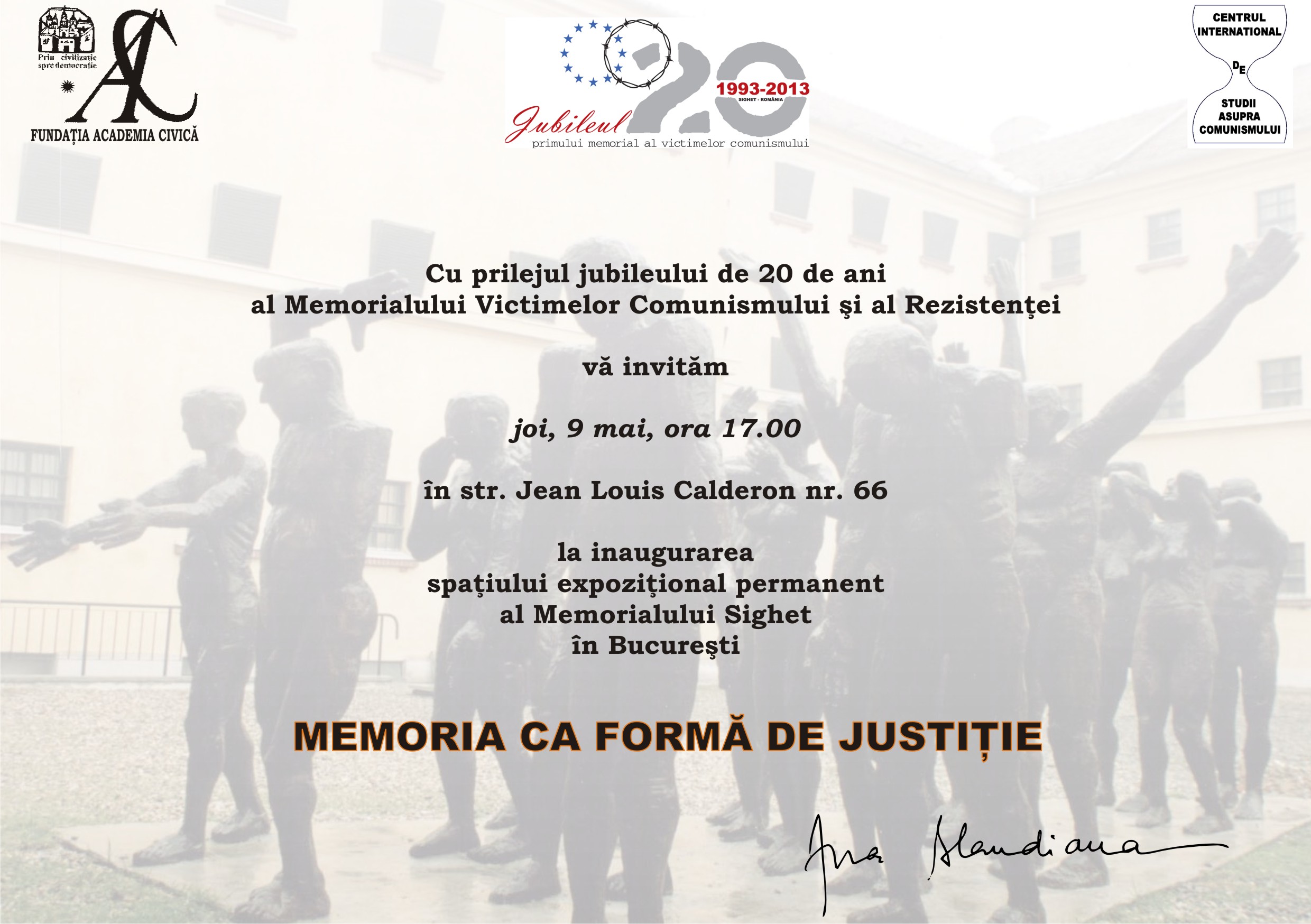 Invitation to the opening of the Jubilee exhibition 'Memory as a form of justice'