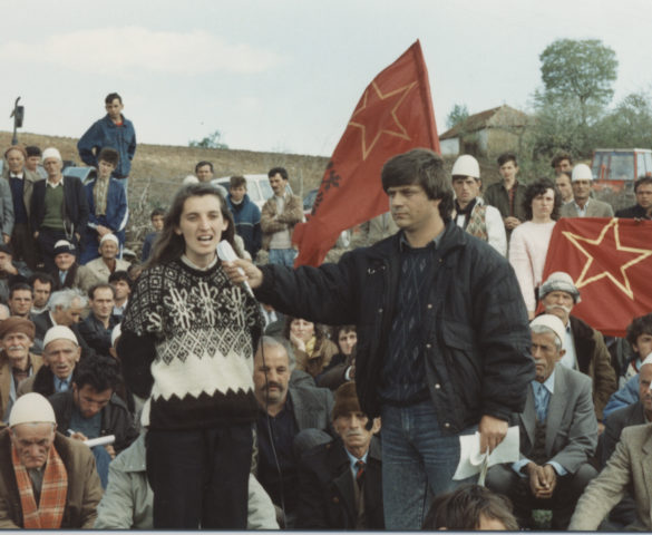 MYRVETE DRESHAJ - ex-political prisoner talking to the Albanian masses.  