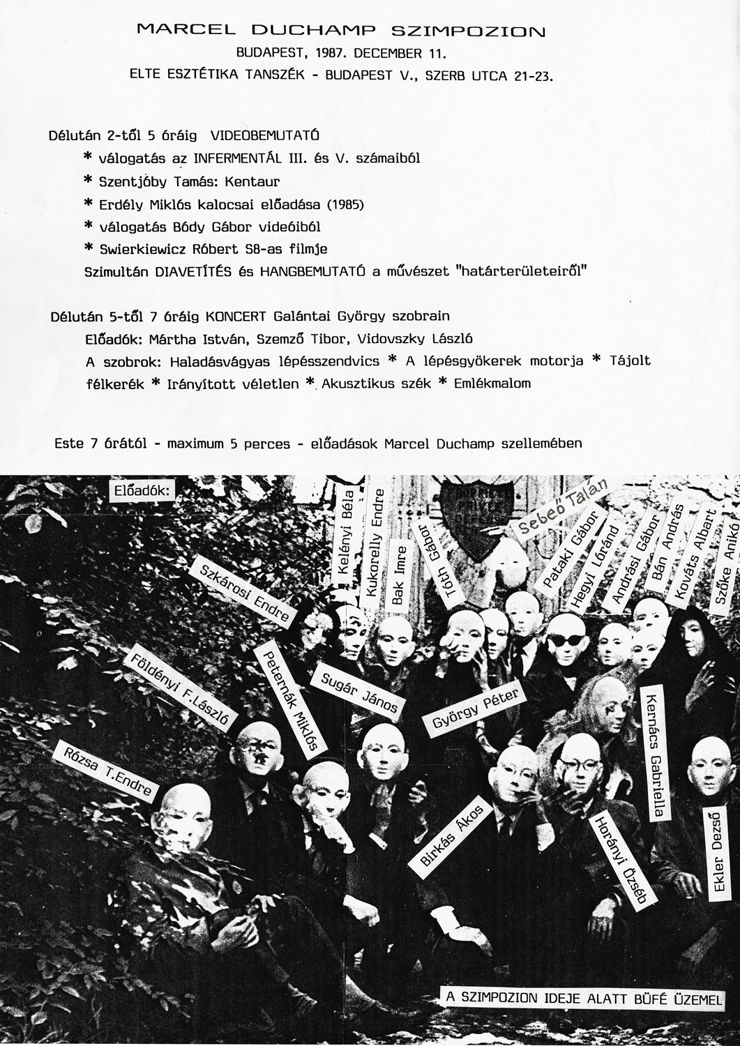 Invitation  for  the Marcel Duchamp Symposion, Department of Aesthetics, ELTE, Budapest, 1987