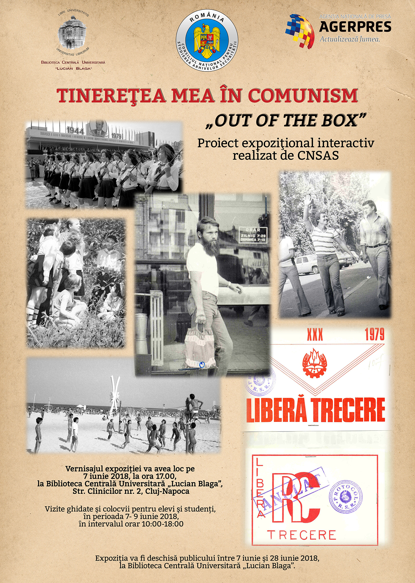 Afișul expoziție: Tinerețea mea în comunism, Cluj-Napoca, iunie 2018