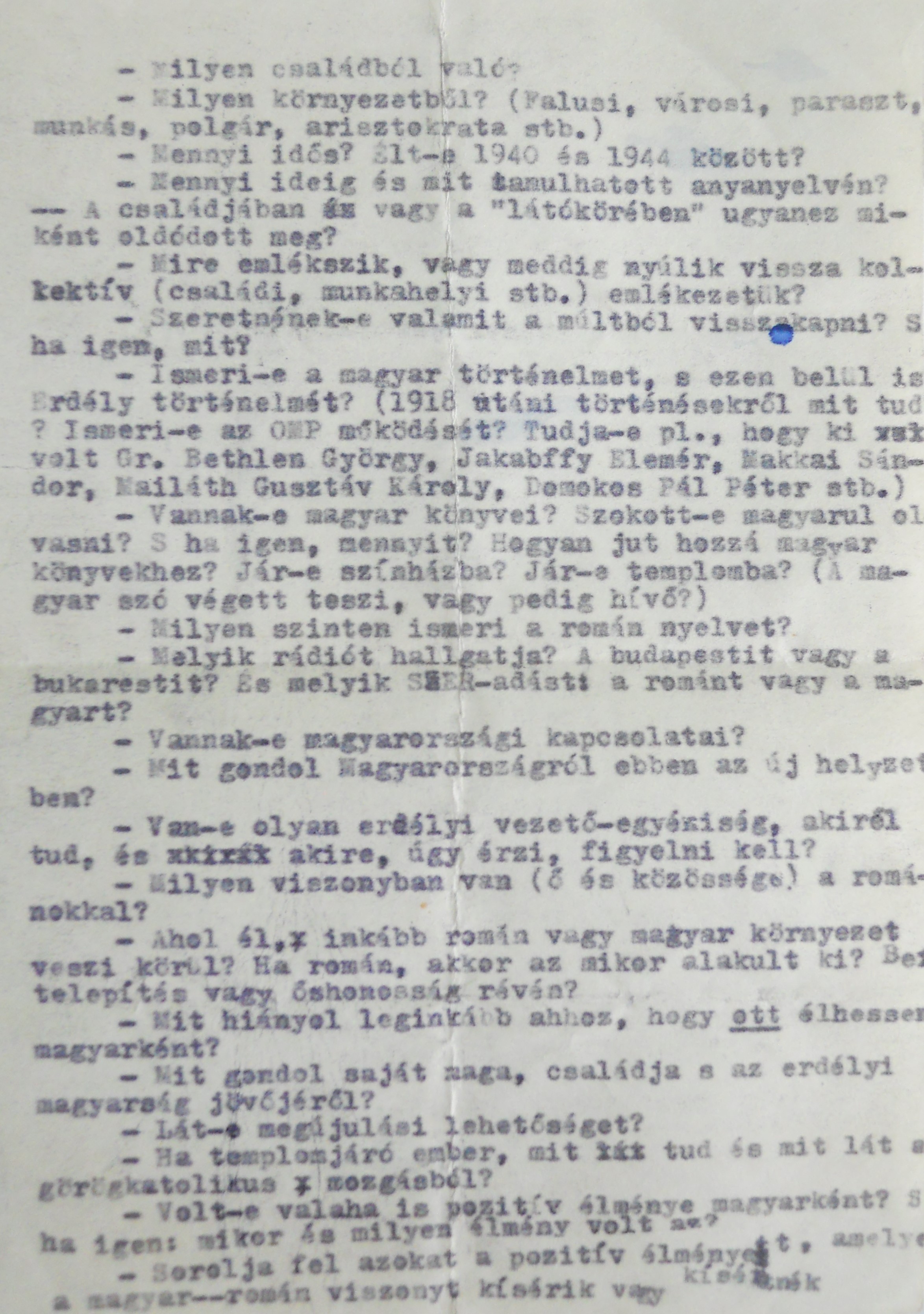 A „kérdőív” a Cseke-Gyimesi Éva Gyűjteményből