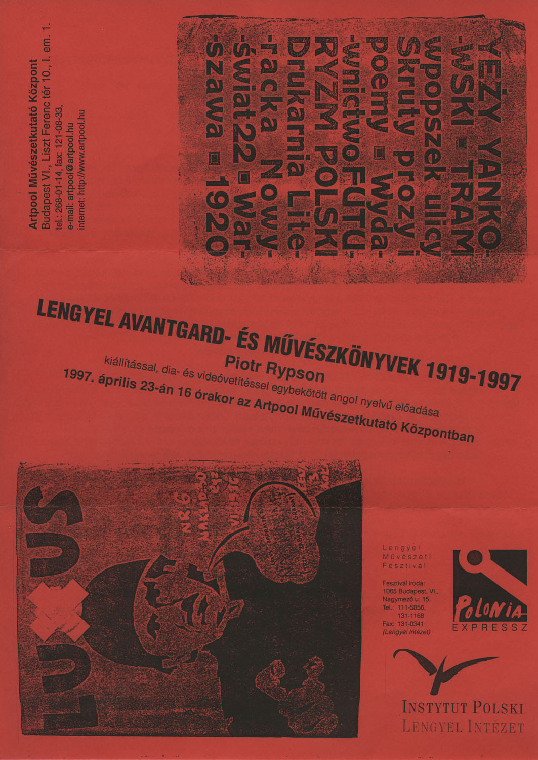 Invitation  for  Avantgarde and Artists' Books in Poland 1919-1997, lecture by Piotr Rypson (1st and 2nd page)