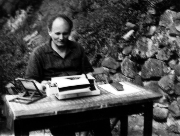 Translator Árpád Göncz busy in working. Visegrád, Hungary early 1970s