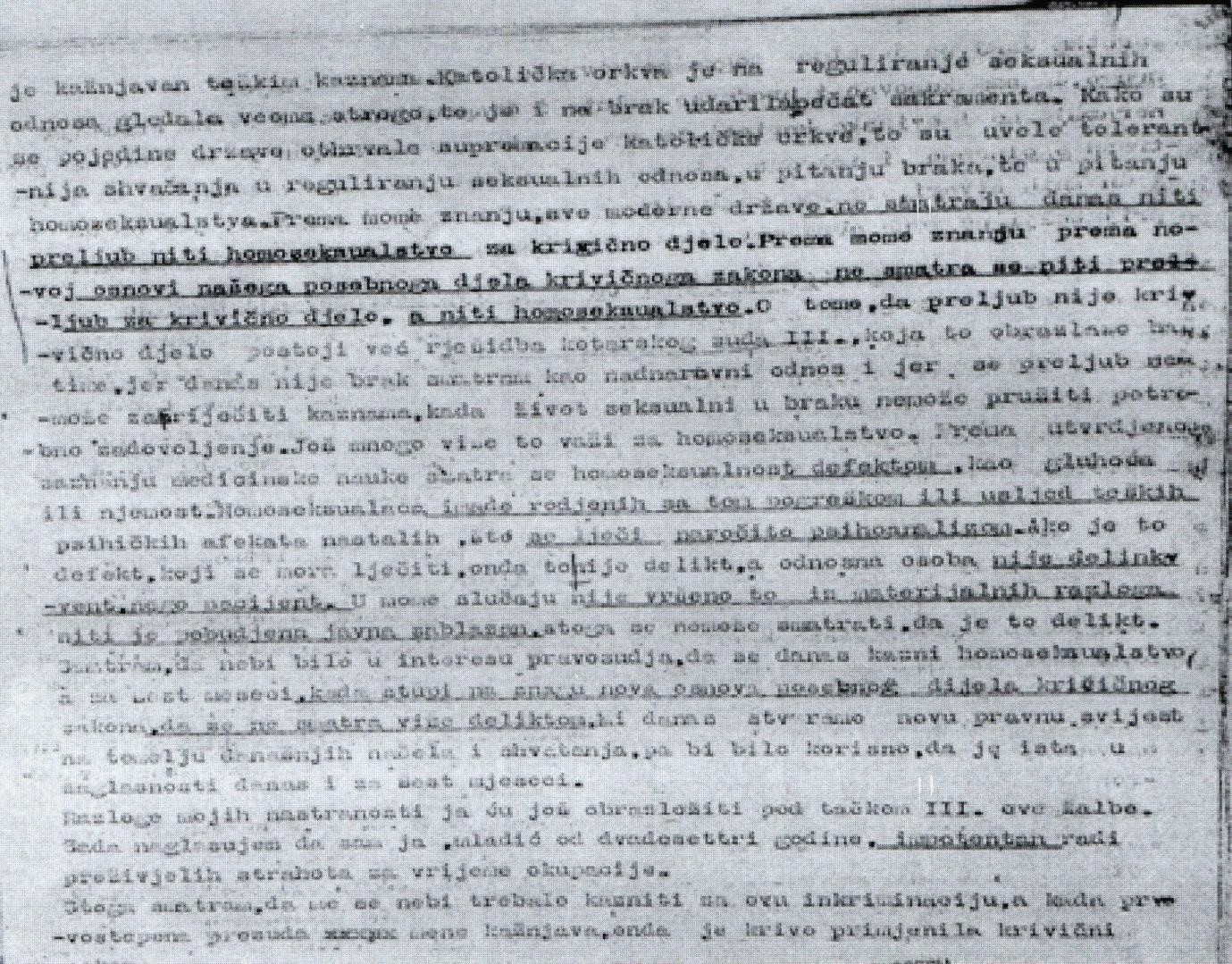 Žalba Branka Vujaklije, 23-godišnjega studenta, na presudu suda u Zagrebu za njegovo homoseksualno ponašanje, napisana u zatvoru krajem prosinca 1949.