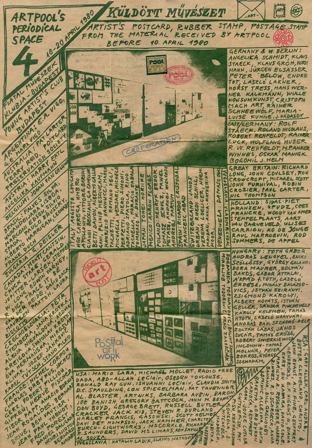 Silc-screened poster for APS4, Artpool's first big international mail art exhibition, Young Artists' Club, Budapest, April 1980(1st and 2nd page)