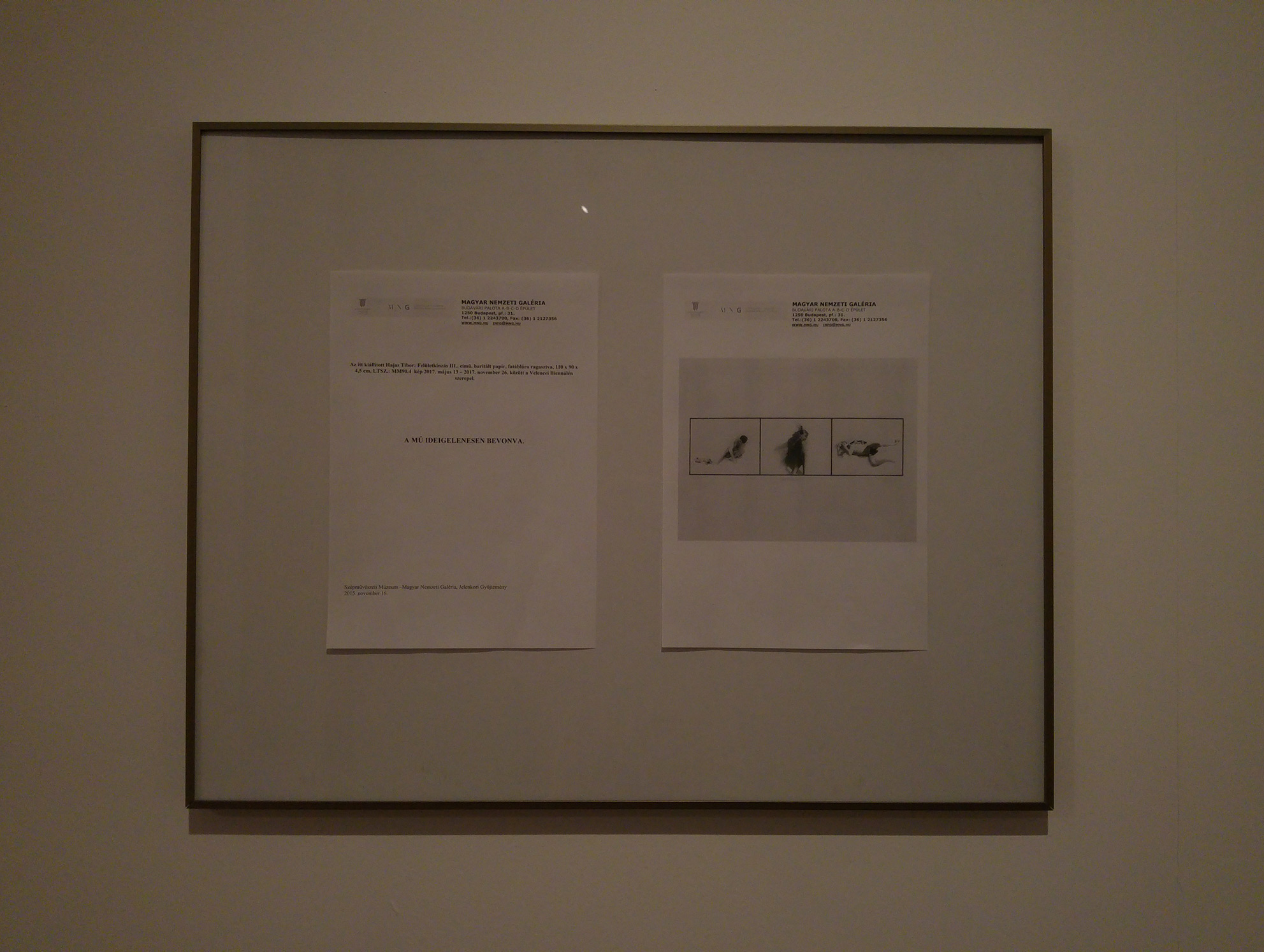 A note instead of the image at the permanent exhibition of the Contemporary Collection of MNG, 2018.