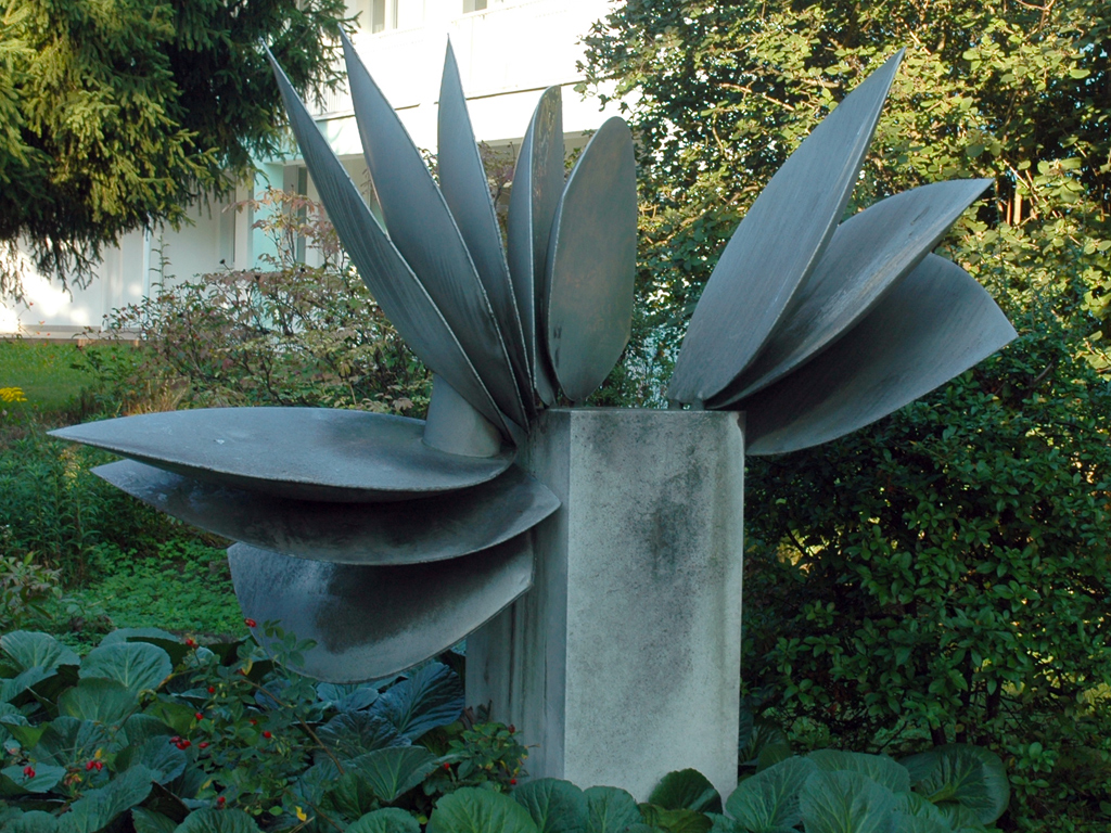 Sculpture in public space, Leaf in motion, Prague 9, by Czech sculptor Eva Kmentová (1973)
