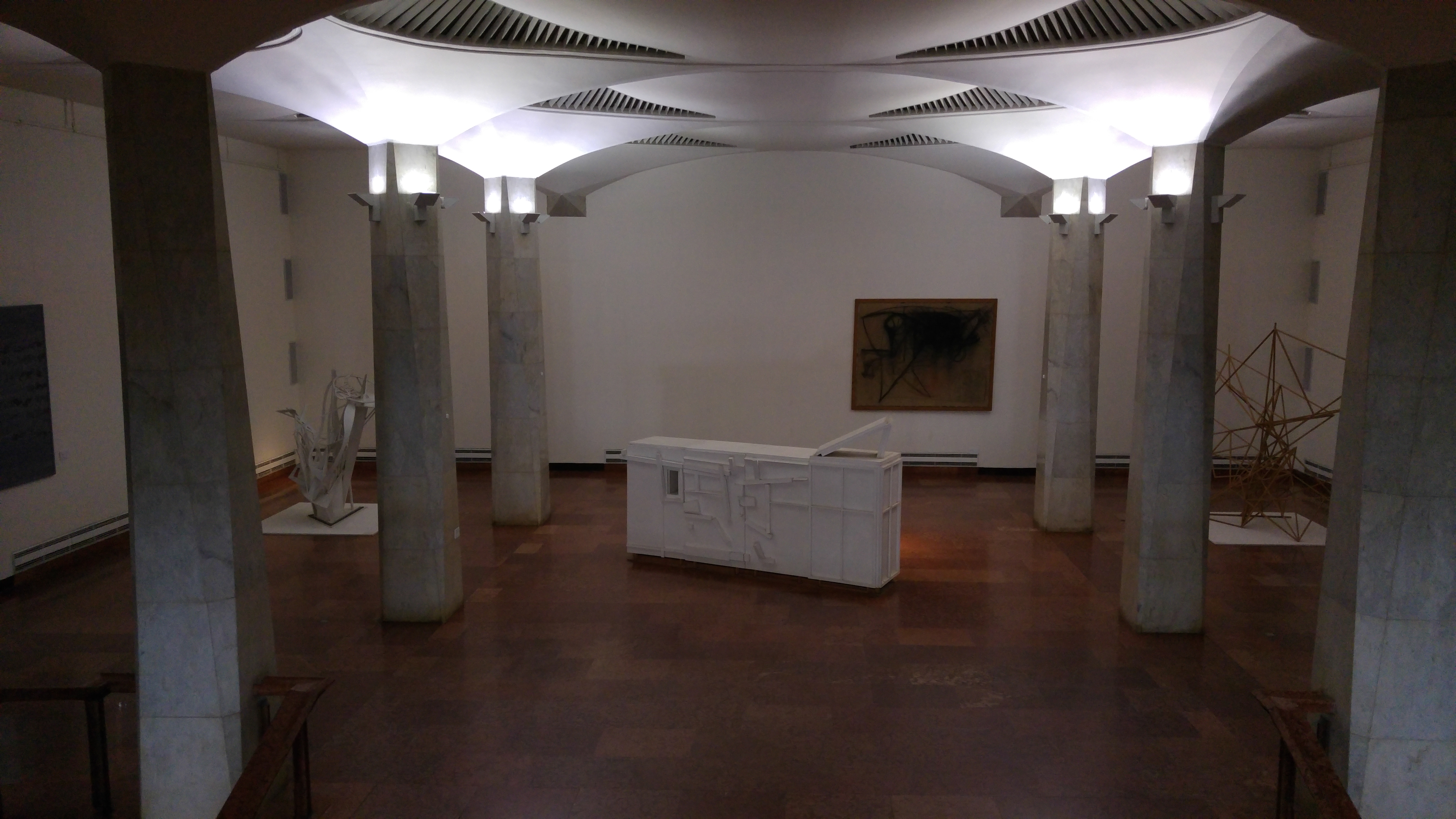 Detail of the interieur of the Hungarian National Gallery, part of the permanent exhibition of the Contemporary Collection, with works of Tibor Szalai, György Jovánovics, Béla Kondor and János Megyik.