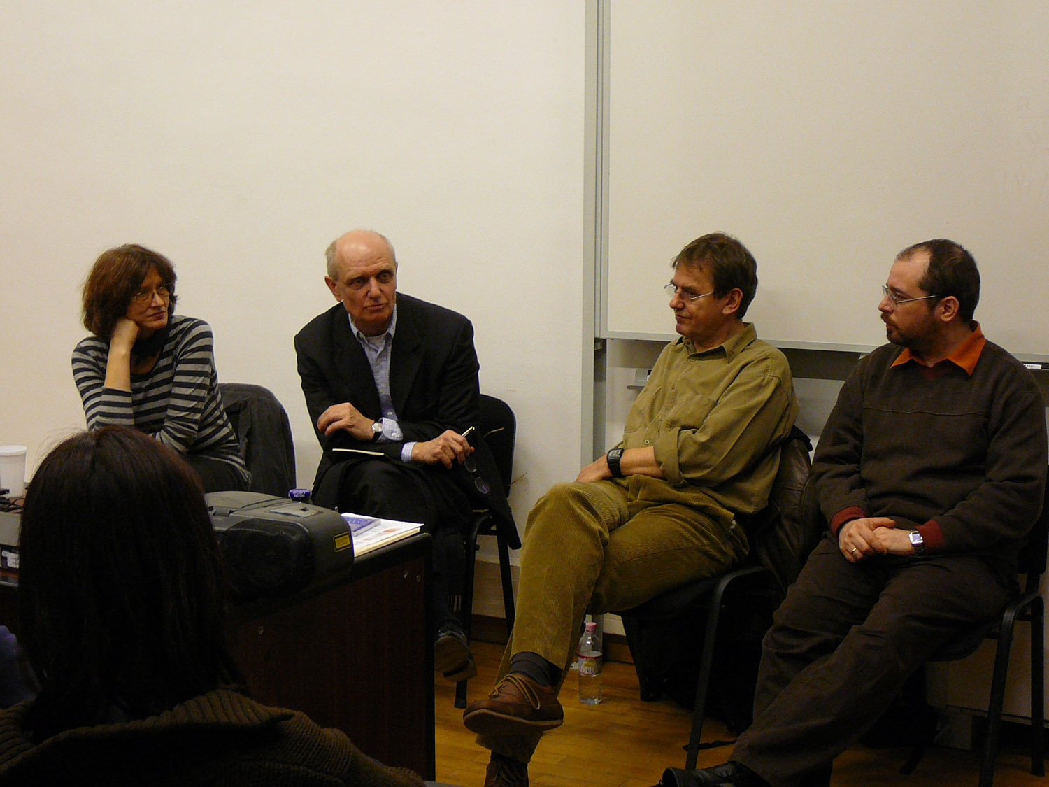 'Art and Subcultures in Late Socialist Hungary', presented by Julia Klaniczay and Péter György, March 11 2009. On the foto Julia Klaniczay, Péter György, Gábor Klaniczay, Balázs Trencsényi