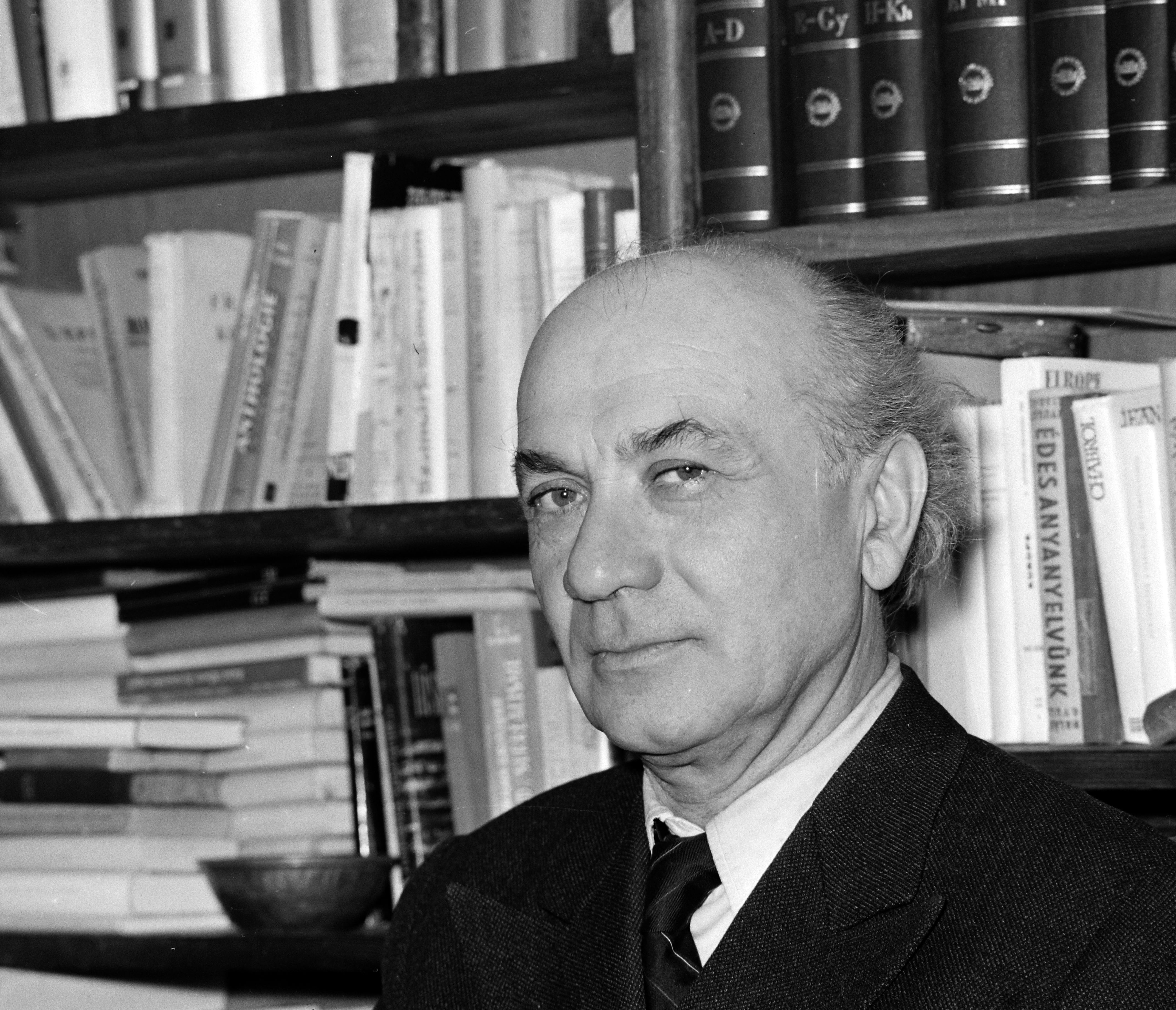 Illyés Gyula író, költő Józsefhegyi utca 9. alatti lakásán, 1964.