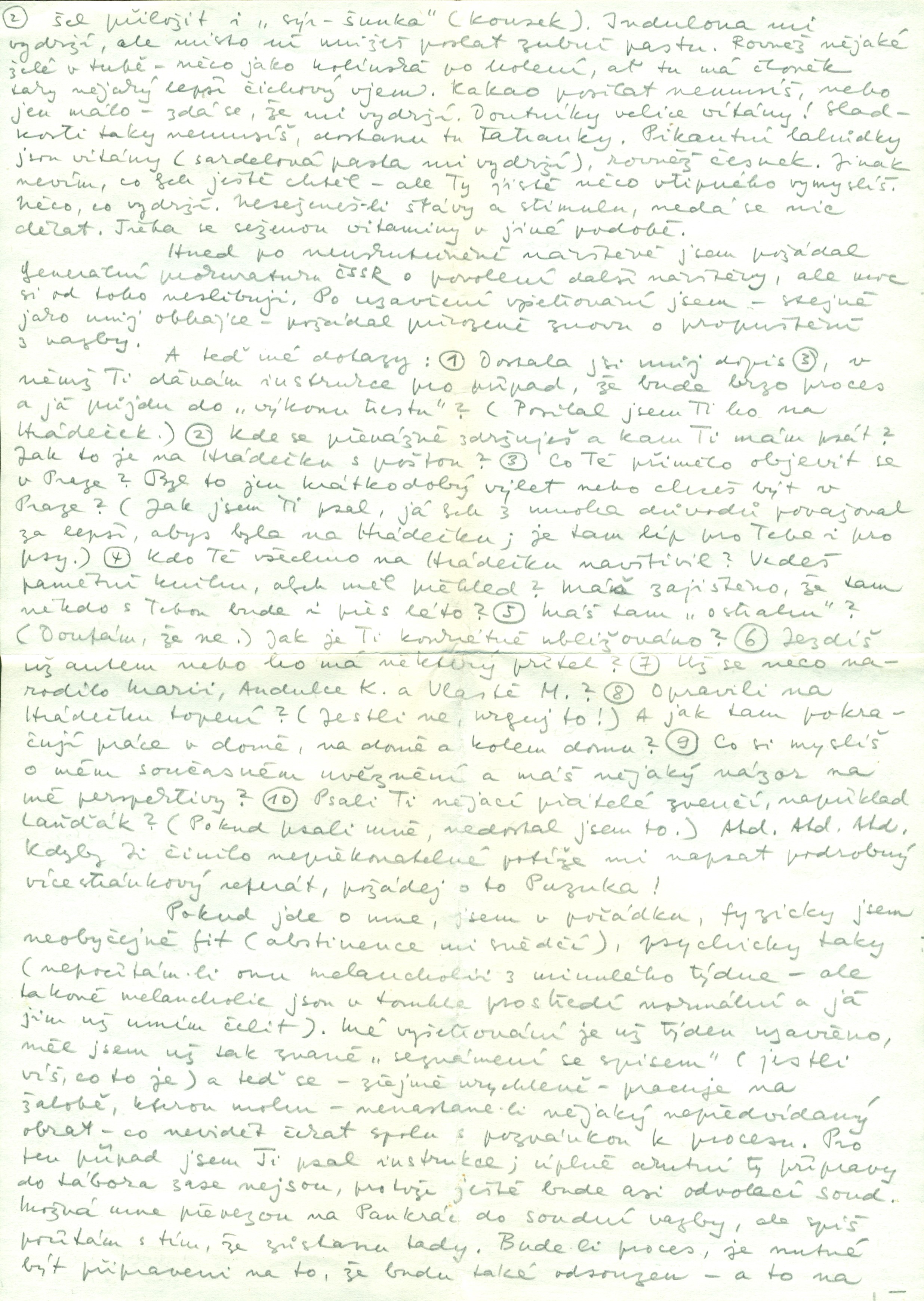 Václav Havelʼs letter to Olga Havlová, 8 July 1979