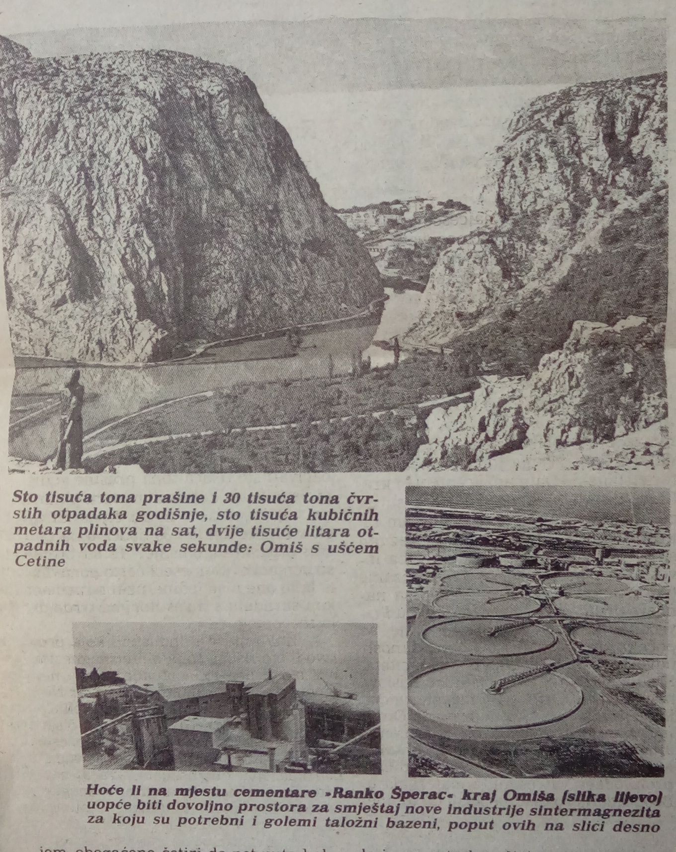 Ilustracija iz novinskoga teksta o planiranoj izgradnji tvornice sintermagnezita u Omišu objavljenoga u Vjesniku 24. veljače 1979. godine (2018-05-23). 
