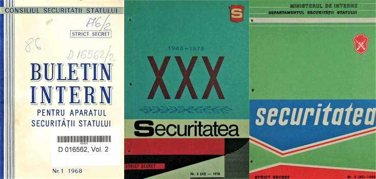 Cover pages of the Securitate quarterly in 1968, 1978 and 1988