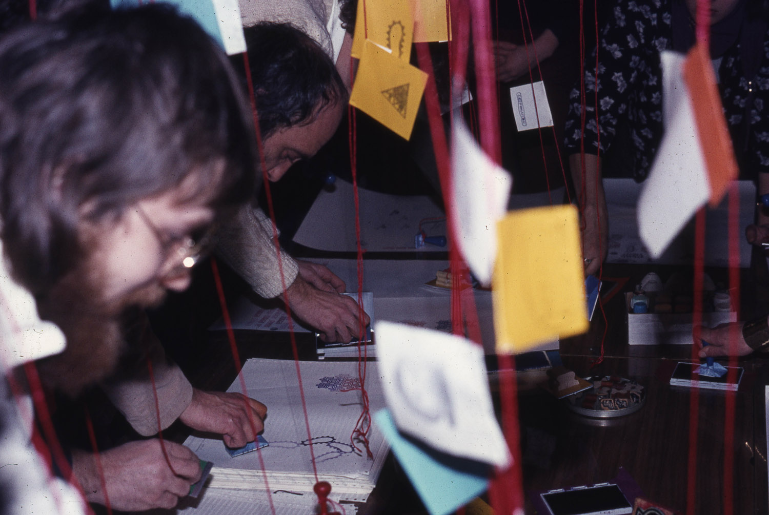 Péter Bokros (Inconnu Group) and Róbert Swierkiewicz at the rubber-stamp event 'Everybody with Anybody', Young Artists’ Club, Budapest, 26 February, 1982.