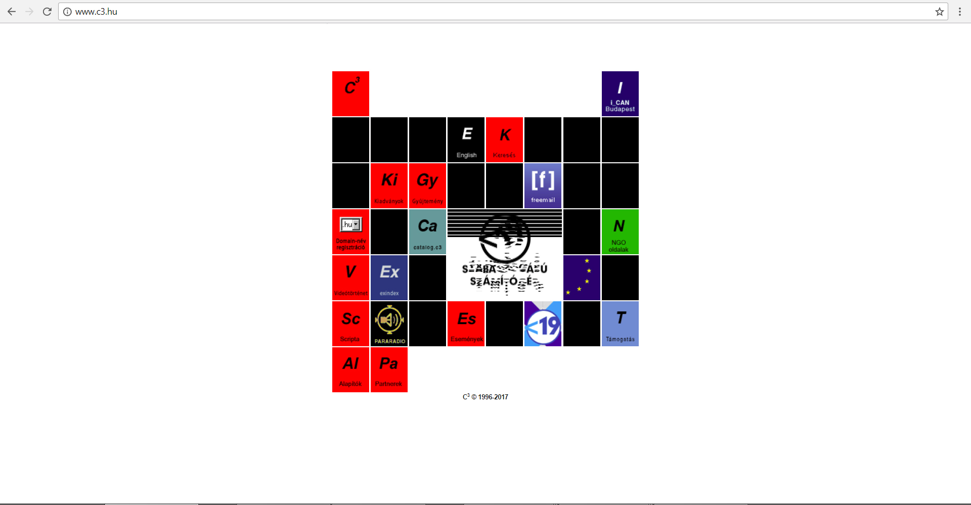 Screenshot of the entry page of c3.hu (same design since 1997)