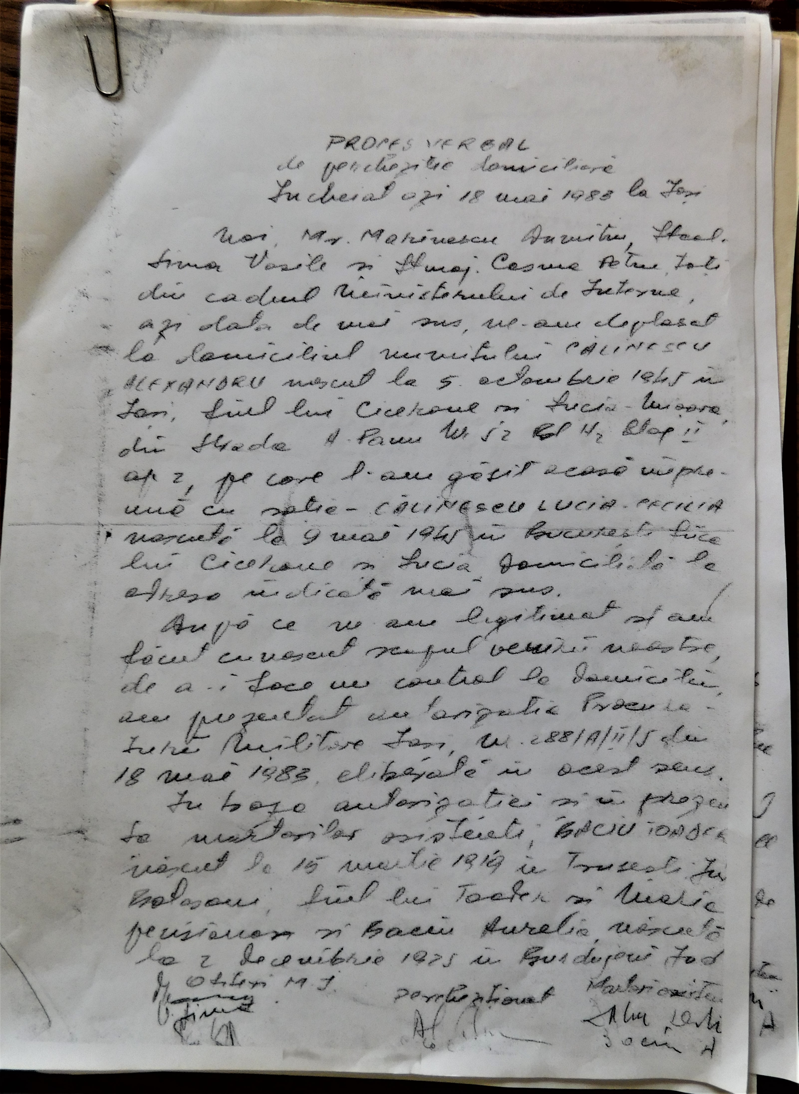 Proces verbal de percheziție a locuinței lui Alexandru Călinescu de către Securitate, 18 mai 1983