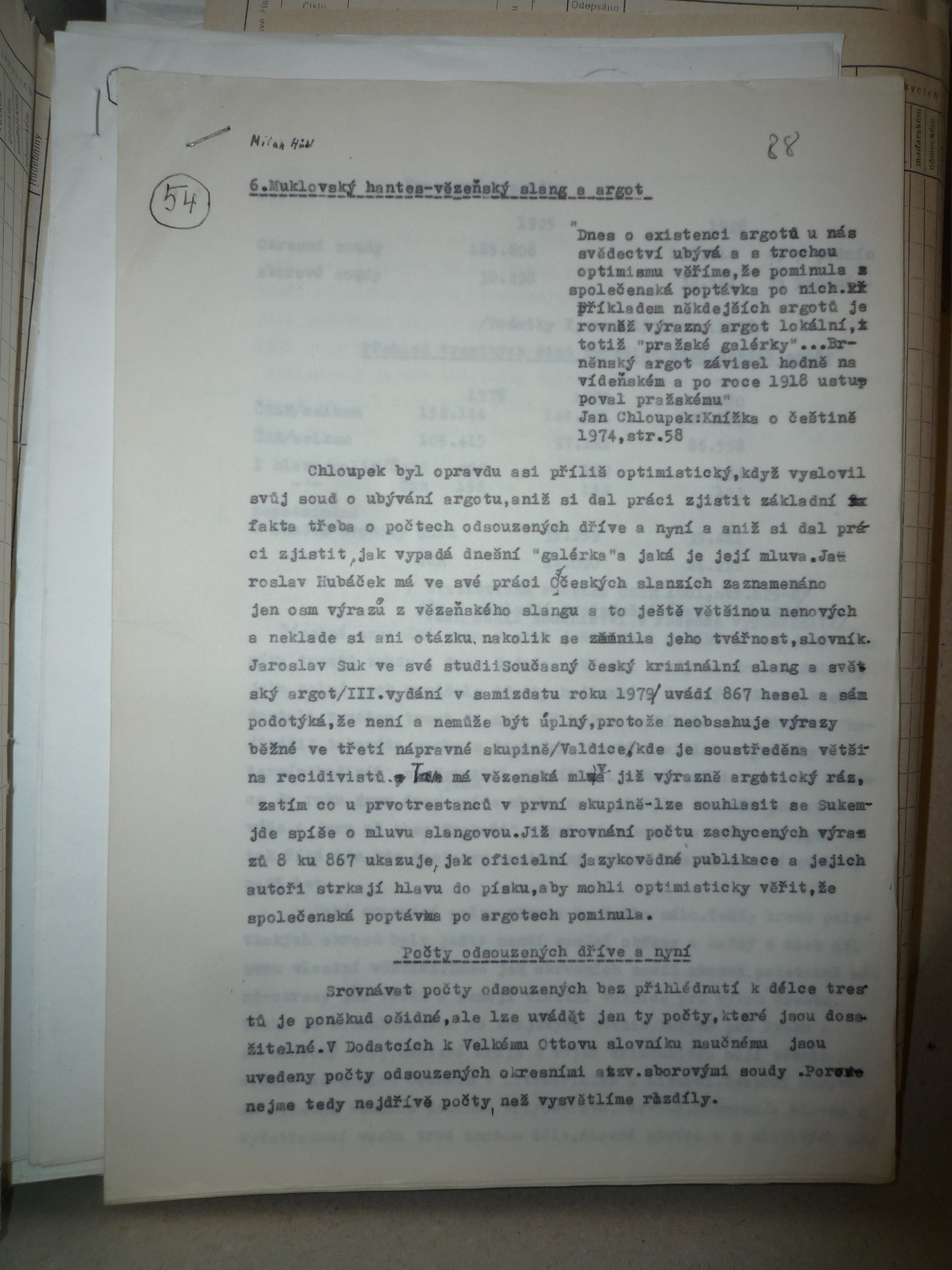 Hübl, Milan. 'Muklovský hantec' - Prison Slang and Argot, 1988