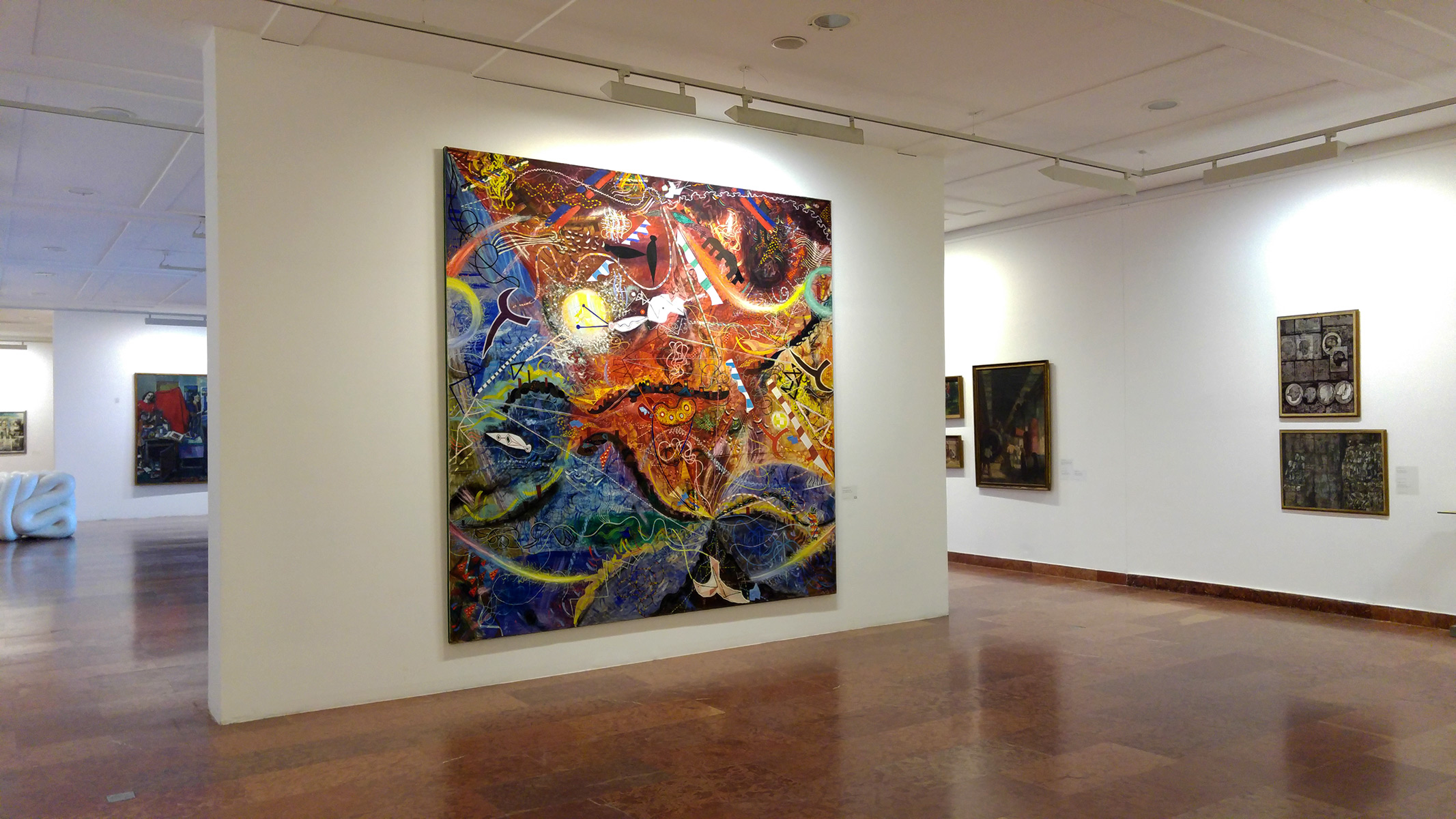 Installation view with the painting of Tamás Losonczy in the forefront (Great Purifying Storm, 1961)