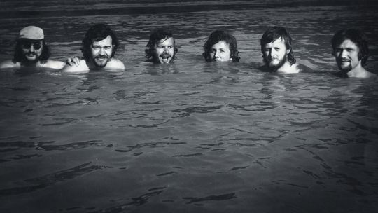 Members of the Aktionsgruppe Banat in the Mureş river at Periam during 1970s