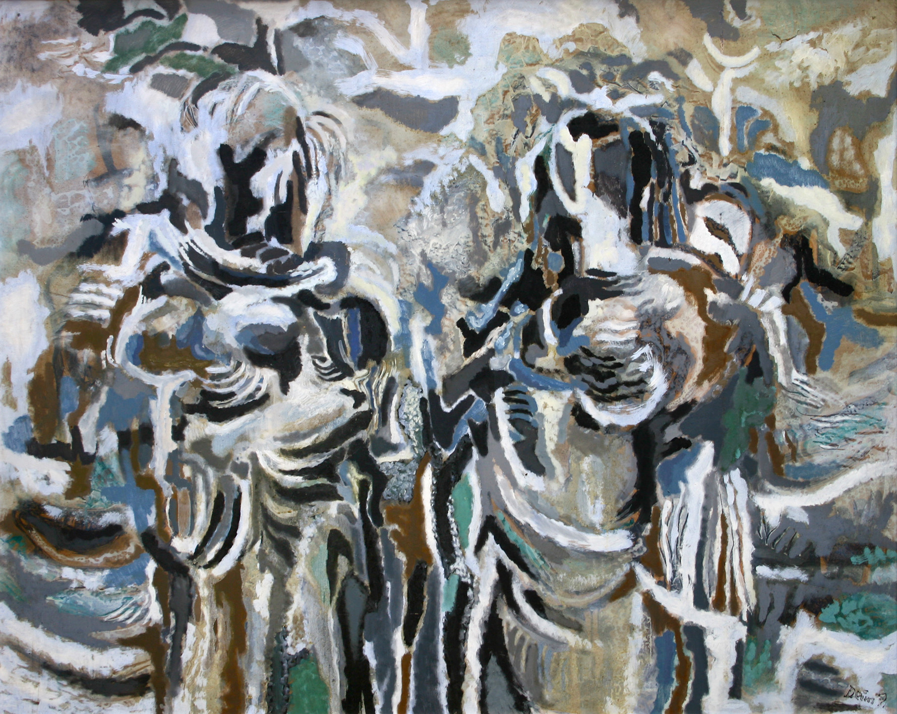 Pál Deim: Two Women, 1965, oil, fiberboard