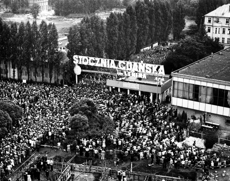 People giving their support to the striking shipyard workers in Gdansk in August 1980.