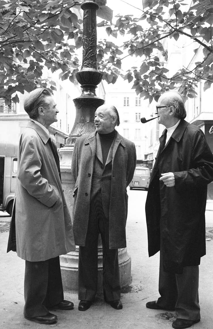 Emil Cioran, Eugène Ionesco and Mircea Eliade meeting in Paris in October 1977 photographed by Louis Monier
