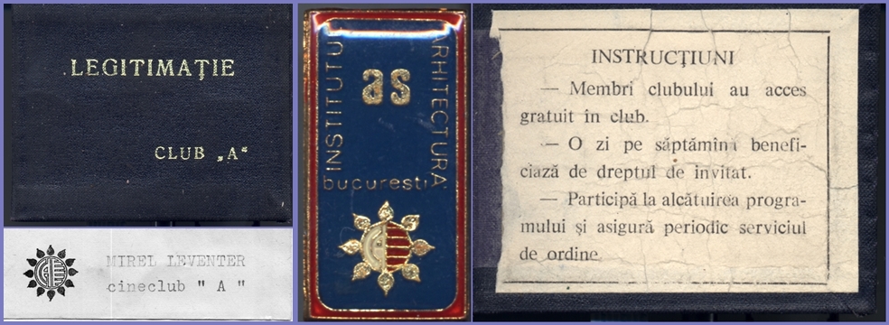 Mirel Leventer - Club A, carnet de membru, insignă și ecuson, 1970