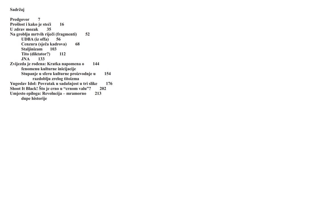 Table of Content of the book 'Introduction to the Past' by Boris Buden, 2013.