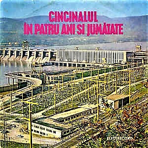 Cover of the vinyl dics with the patriotic song Cincinalul în patru ani și jumătate (Five-year plan in four and a a half years), which Dan Petrescu and others used to sing 'in mockery' during Dialog evening parties 