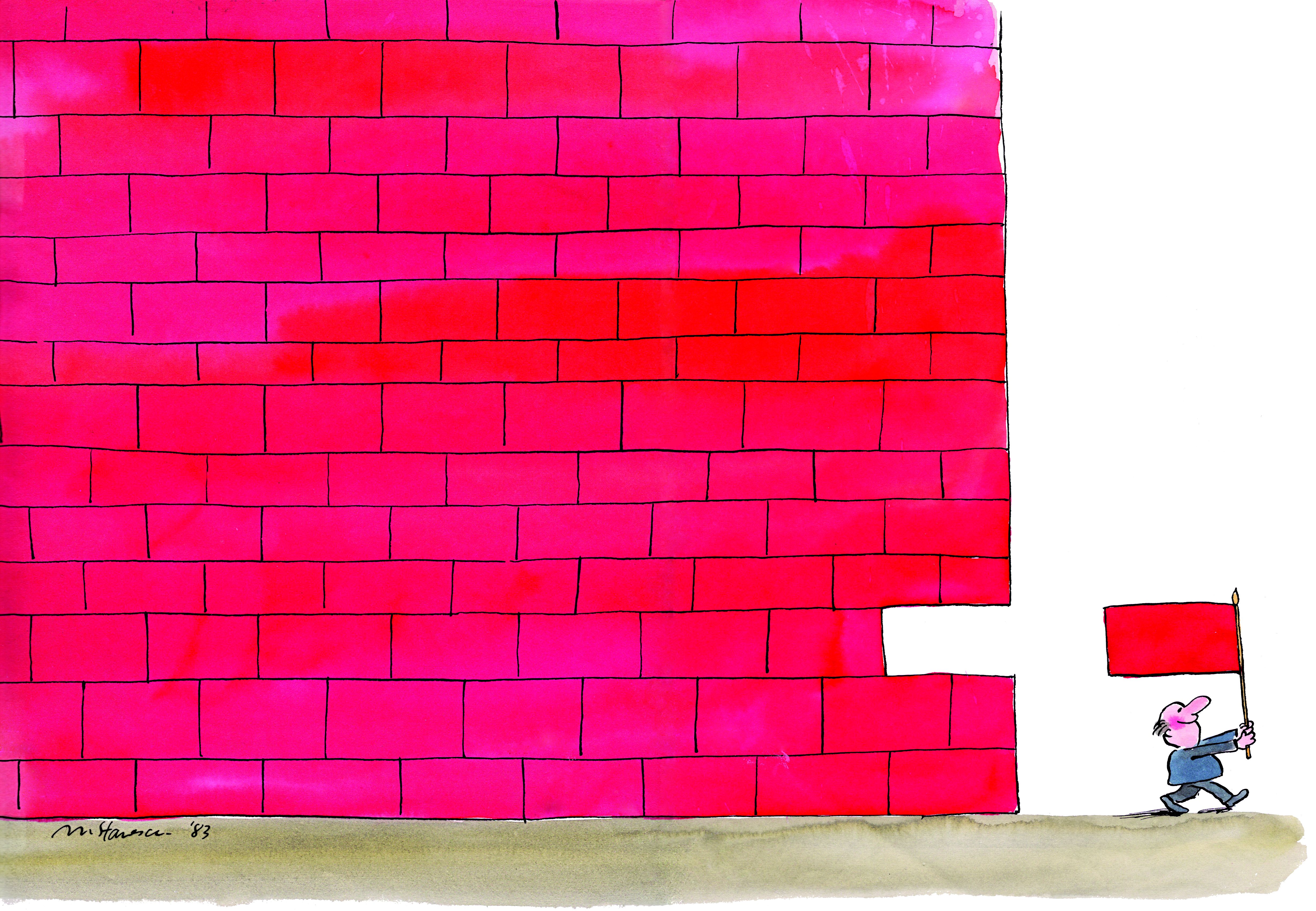 Wall-flag, caricature by Mihai Stănescu