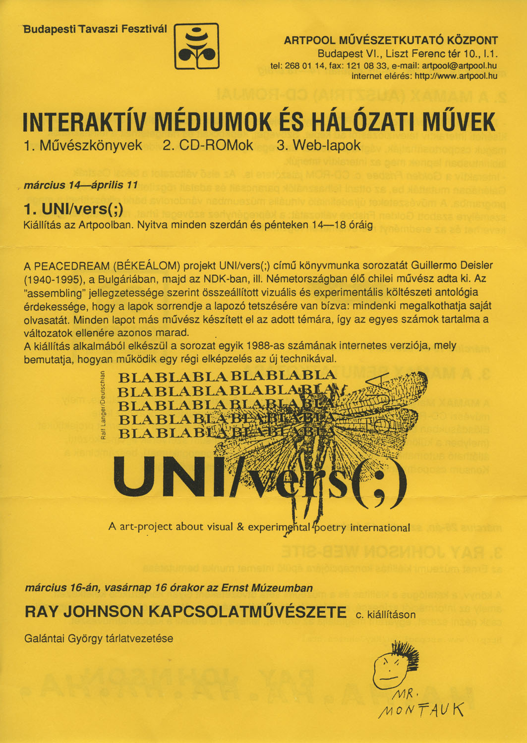 Invitation  for the series of events Interactive Mediums and Net-Works, Artpool Art Research Center, Budapest 1997 (1st and 2nd page)