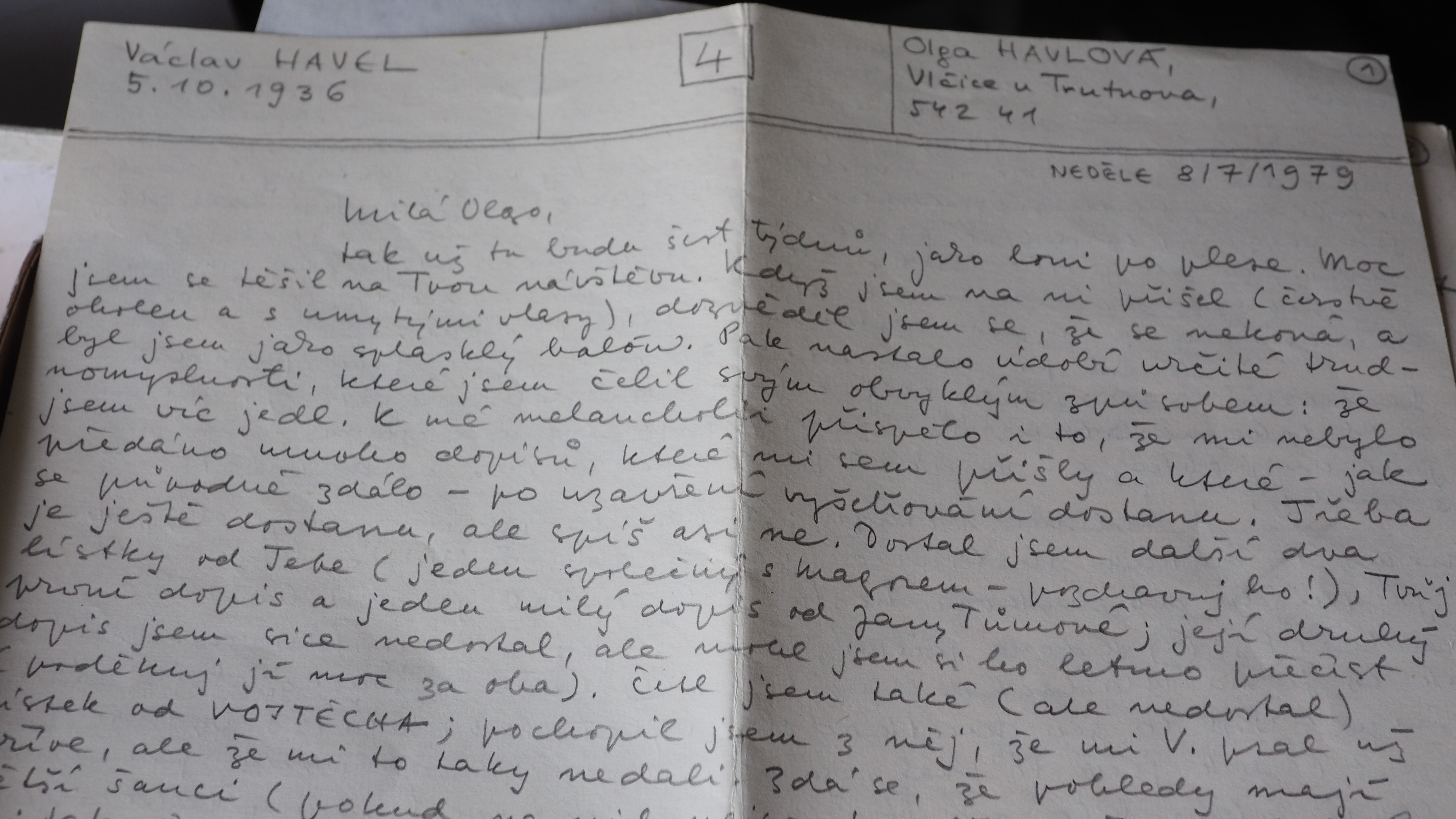 Václav Havelʼs letter to Olga Havlová, 8 July 1979