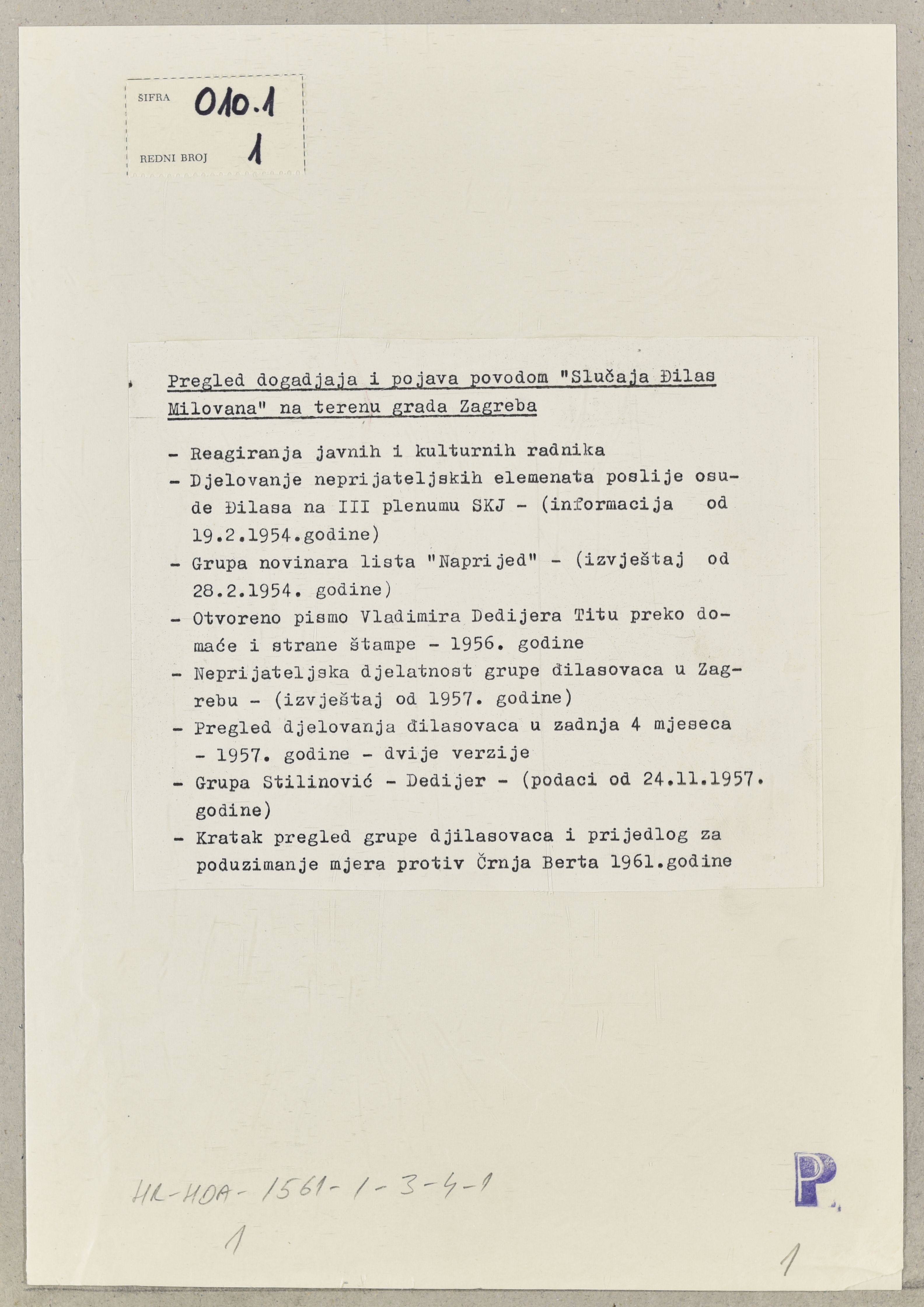 Title page of Croatian State Security Service's file on the Milovan Djilas case and its reception in Croatia