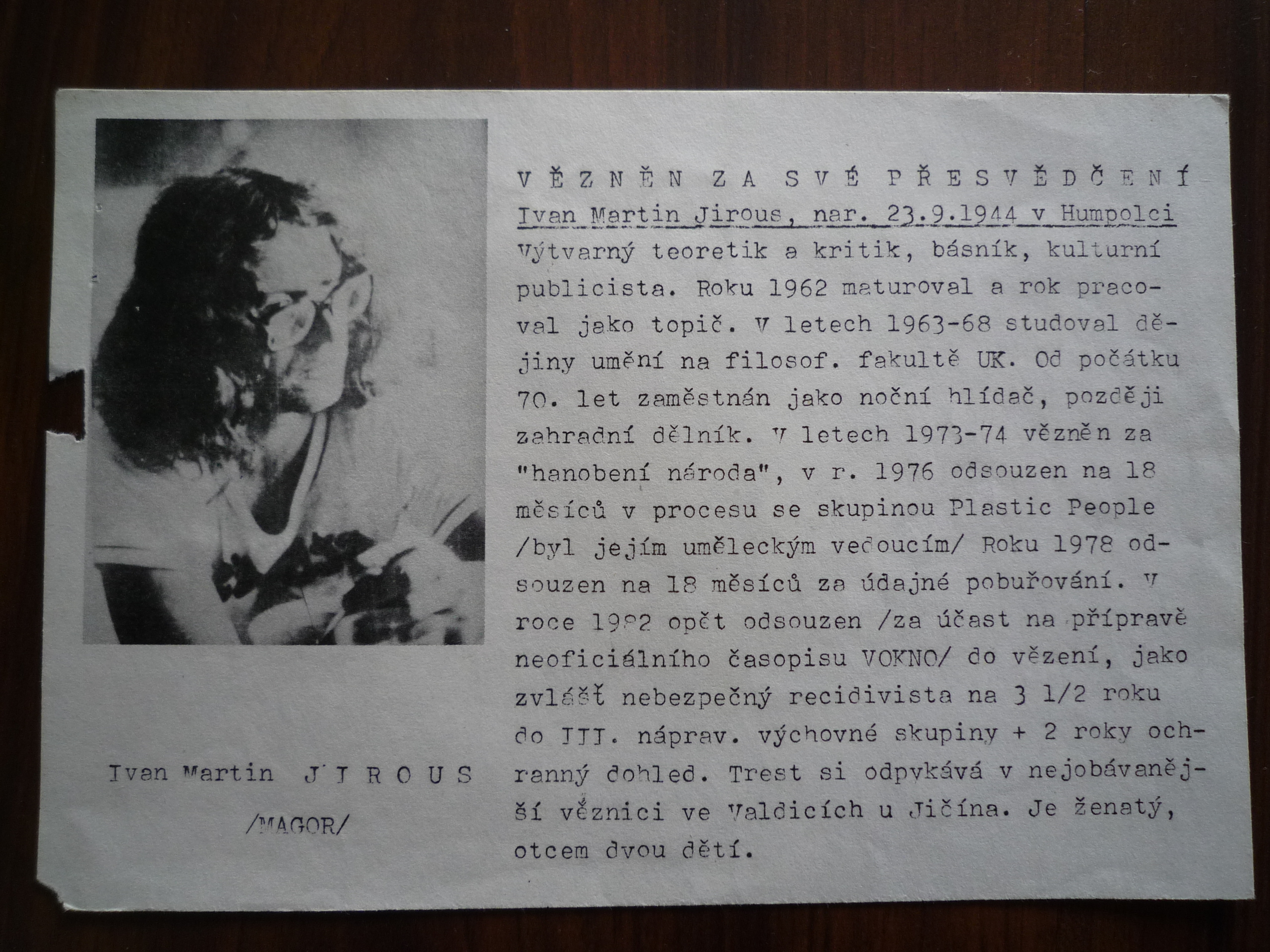 Leaflet in defence of I. M. Jirous