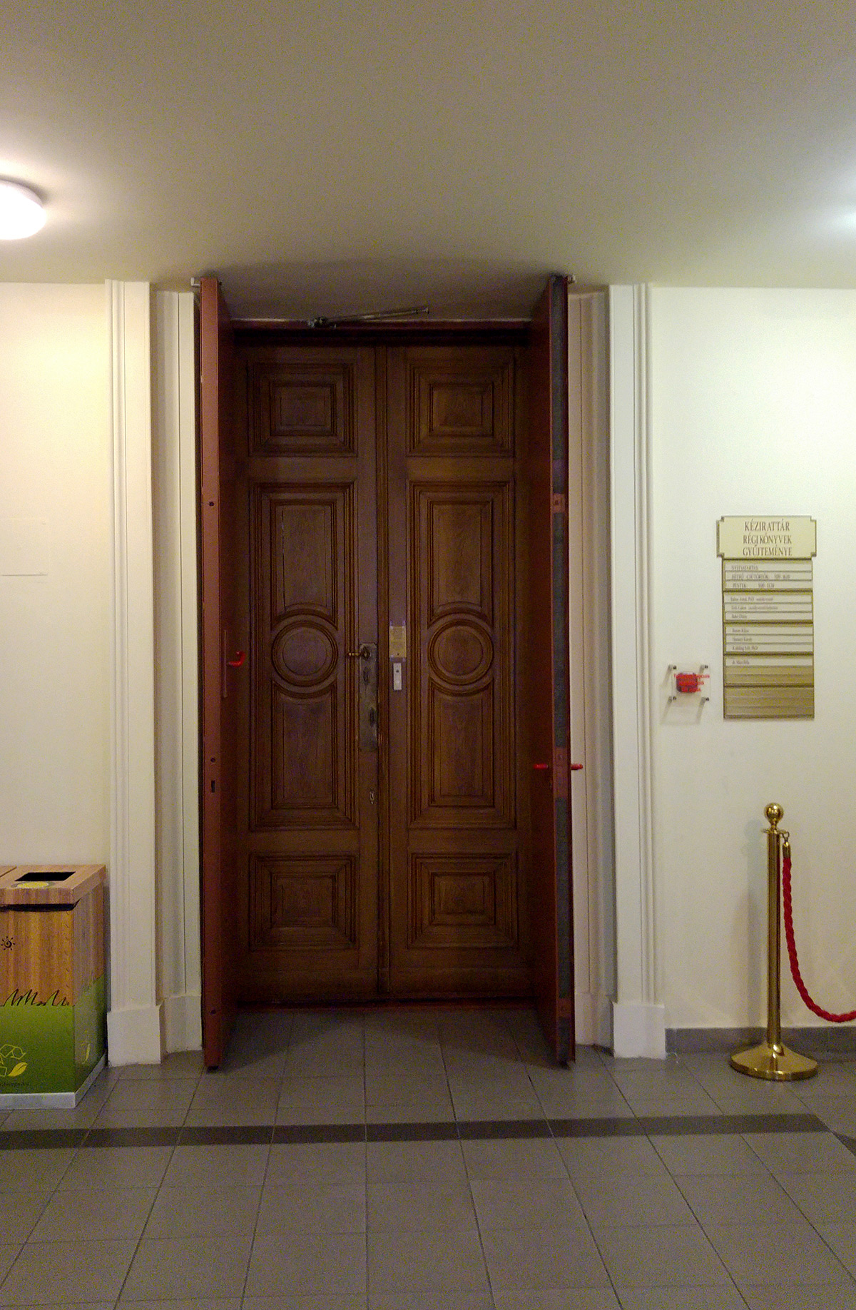 The entrance of the Department of manuscripts and rare books at the headquaters of the Hungarian Academy of Sciences, Budapest